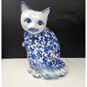 Vintage Seymour Mann Cat Figurine China Blue Fine Porcelain Large 10”